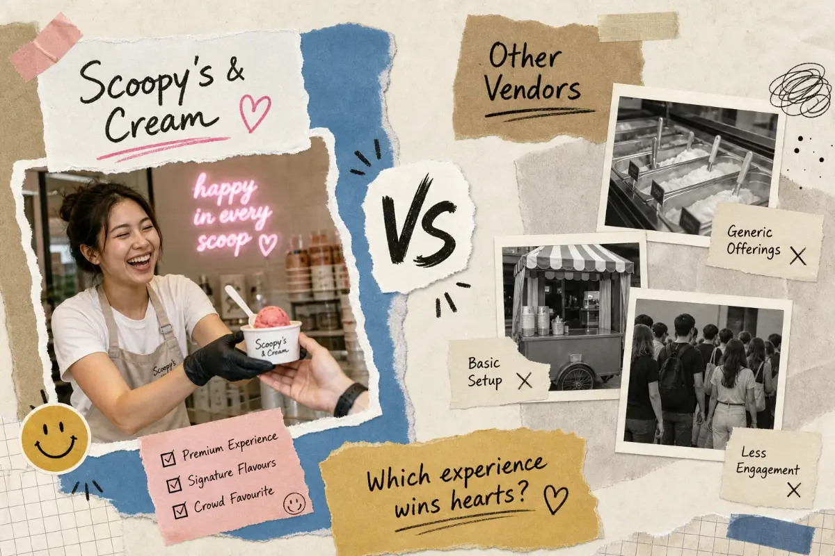 Comparison graphic of Scoopy's and Cream versus other dessert activation vendors in Singapore